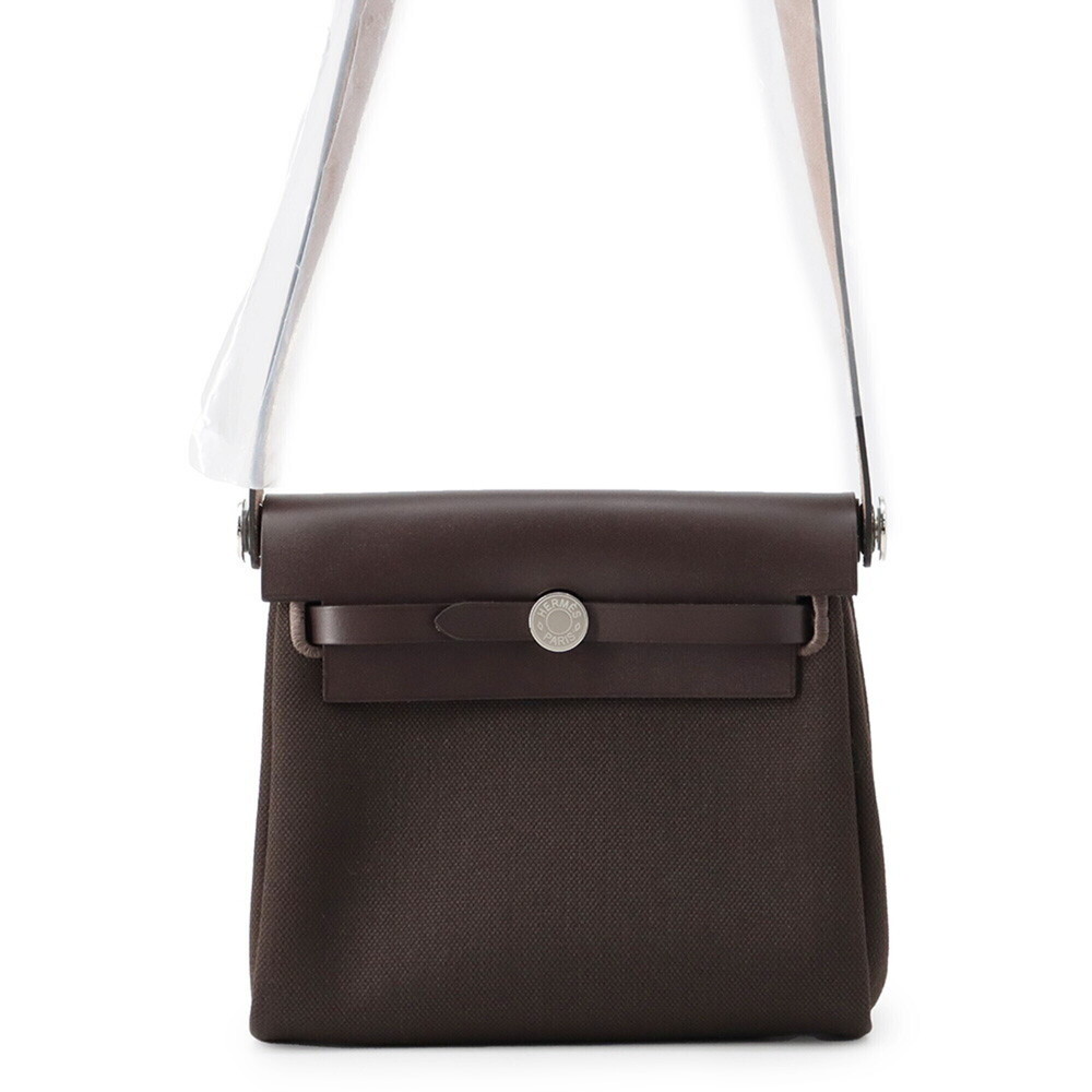Hermes Shoulder Bag Herbag Zip Mini Ebene Toile Military Vache Hunter G Stamp...